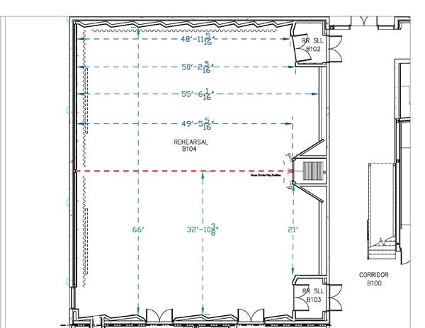 Rehearsal Hall Ground Plan with Dimensions